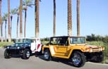 Flag Theme Car and Yellow Car under Palm Trees